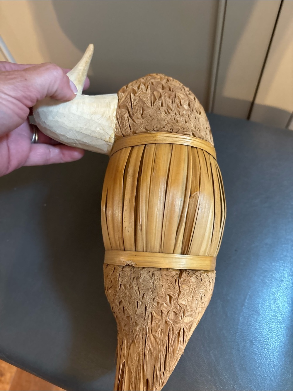 Handmade Wood Straw Duck Statue Art Decor - Picture 4 of 6